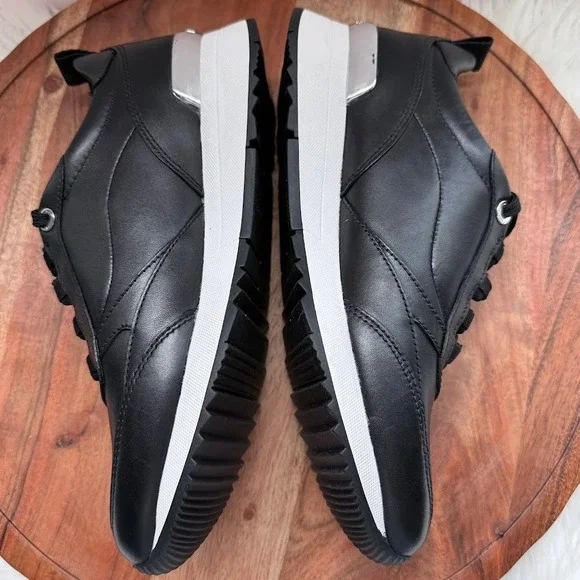 Michael Kors Allie Strider Size 8M Black Silver Sneakers Size 8 Leather Shoes - Picture 9 of 14